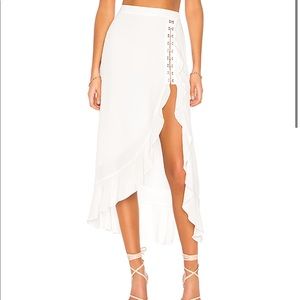 For Love and Lemons Louise Midi Skirt in White